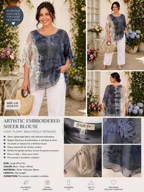 fresh Sheer Embroidered Tunic in Blue and White